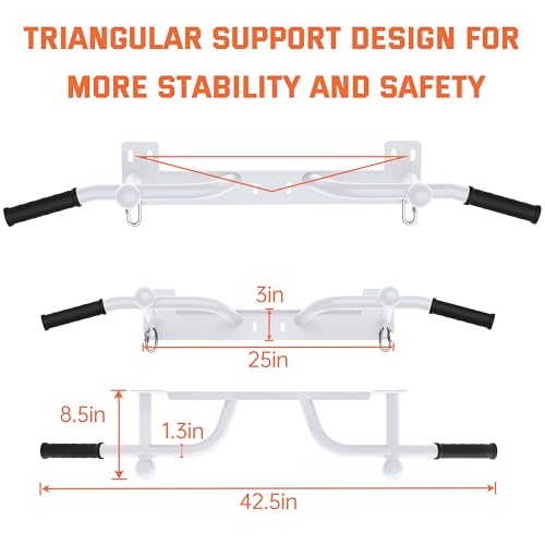 Wall Mounted Pull Up Bar - Heavy Duty Chin Up Bar, Pull-Up Bar for Garage, Joist, Wall Mount - Multifunctional Fitness Bar, Supports up to 600 Lbs - color: White