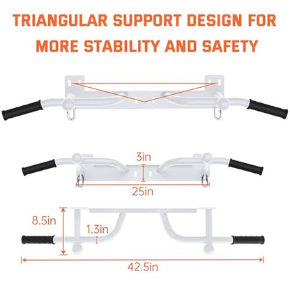 Wall Mounted Pull Up Bar - Heavy Duty Chin Up Bar, Pull-Up Bar for Garage, Joist, Wall Mount - Multifunctional Fitness Bar, Supports up to 600 Lbs