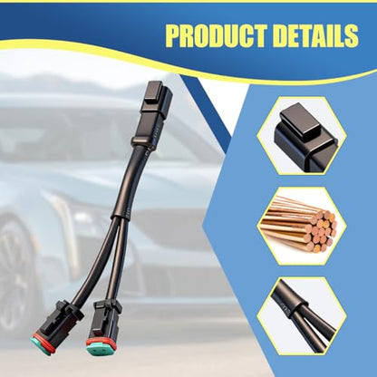 2PCS 2Pin Deutsch DT DTP Adapters Connectors Splitters, Waterproof Y-Shape Wiring Harness Splitter, Plug and Play for Car LED Cubes Work Light LED Light Bar Pod Fog Driving Lights (Black)