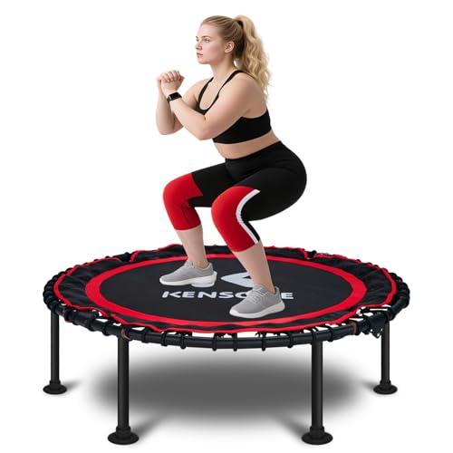40/48" Foldable Rebounder Trampoline for Adults with Bungee, 450/550 LBS Quiet Indoor Mini Trampoline for Adults Fitness, Gym Workout, Home Exercise - color: Red, size: 40" without Bar