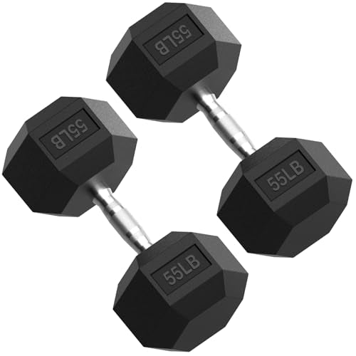 PAPABABE HEX Dumbbell Set 2.5-125lb, Rubber Encased Home Gym Dumbbells, Exercise & Fitness Weights Dumbbells for Women & Men, Hand Weight for Strength Training - size: 55 lb, Pair, style: Chrome Handle