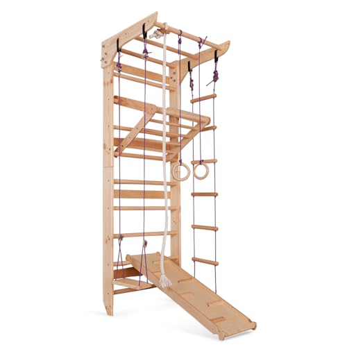 Wooden Swedish Ladder Wall Set – Kids Stall Bars for Exercise – Kids Swedish Gymnastic Wall Gym – Wood Stall Bar Gymnastics Playground – Best Gym for All Family - color: Wood