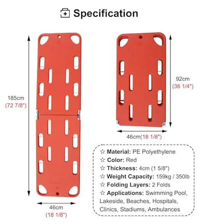 Foldable Plastic Spine Board Stretcher for Lifesaving Rescue, Water-Resistant Backboard, 350Lb Capacity, Durable PE 2-Fold Design for Emergency Response - color: 2-folds