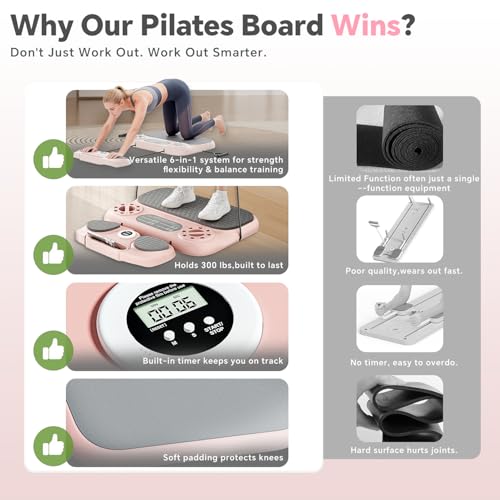 Pilates Reformer Board，6-in-1 Foldable Pilates Equipment for Home Workout with Timber，Core& Full Body Training for Women