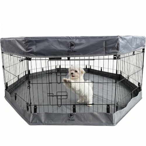 PJYuCien Puppy Playpen with Top Cover & Bottom Pad, 8 Panels 24" H, Gray - color: Gray, size: X-Small Pen: 24-Inch High