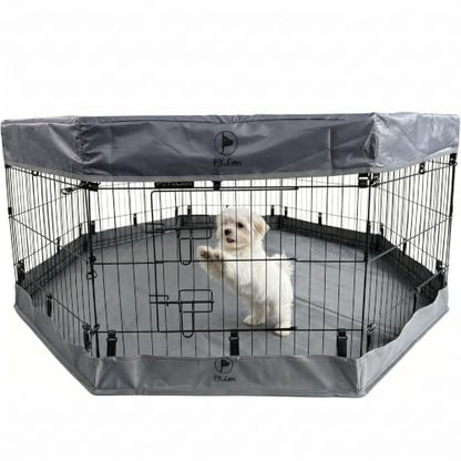 PJYuCien Puppy Playpen with Top Cover & Bottom Pad, 8 Panels 24" H, Gray - color: Gray, size: X-Small Pen: 24-Inch High