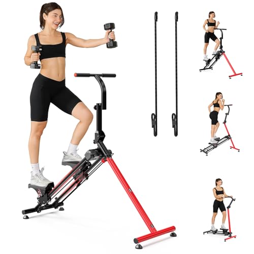 YOLEO Adjustable Resistance Stair Steppers for Exercise at Home, Folding Cardio Stairmaster with 3 Workout Modes & Oversized Pedal,90% Pre-Assembled Stair Climber with Handlebar for Full Body Workout - size: V2.0 Basic Stair Stepper + Bungee Cord*2