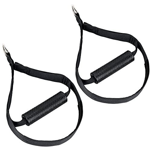Cable Attachment Handles for Suspension Trainer or Resistance Bands, Home Gym Accessory with Rubber Grip and Foot Loops