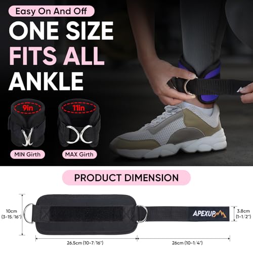 APEXUP Ankle Strap for Cable Machine, Ankle Resistance Bands, Cable Kick Back Ankle Straps for Gym, Glute Workouts, Leg Extensions, Adjustable Straps with Neoprene Padding - color: Black, style: Single