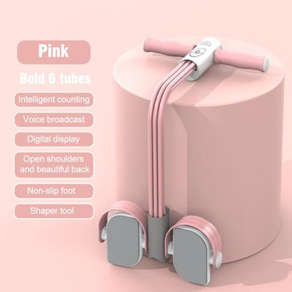 Abdominal Trainer, Sit-Up Training Equipment, 6 Tubes Fitness Elastic Pull Rope, Tension Rope Pull Up Pilate Foot Pedal Resistance Band Workout Tool Ab Shaper - color: Pink