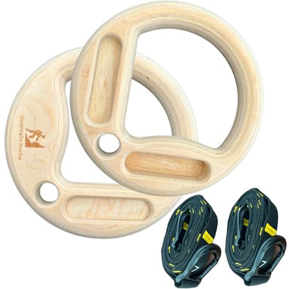 Name: Wood 32mm Gymnastic Rings with Finger Training hangboard | Wooden Gymnastics Rings | Portable Finger Training Board | Hang Grip Strengthener AU Gym Rings for Rock Climbing