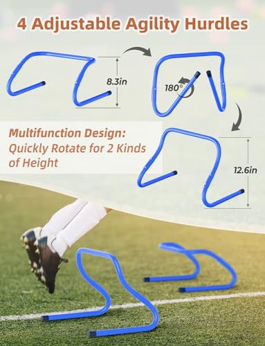 GHB Agility Ladder,Football Training Equipment Set,4 Agility Hurdles, 20 feet12 Rungs Speed Ladder,12 Disc Cones,Resistance Parachute, Jump Rope, 5 Resistance Bands