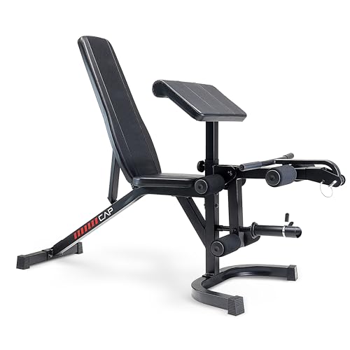 CAP Adjustable Utility Weight Bench with Preacher Pad, Arm Curl Attachment, and Leg Developer for Full Body Strength Training