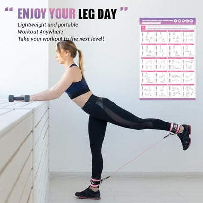 Ankle Resistance Bands with Cuffs, Leg Exercise Equipment with Poster - color: Pink