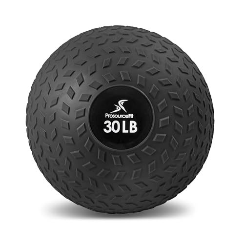 ProsourceFit Slam Medicine Balls 5, 10, 15, 20, 25, 30, 50lbs Smooth and Tread Textured Grip Dead Weight Balls for Strength and Conditioning Exercises, Cardio and Core Workouts - color: Tread - Black, size: 30 LB