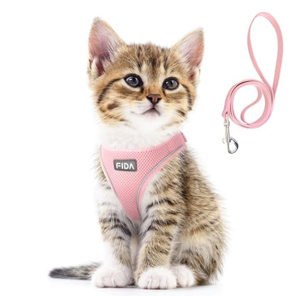 Fida Cat Harness and Leash Set for Walking Kitten and Puppy, Escape Proof Kitten Harness with Breathable Lightweight Soft Mesh, Adjustable Reflective Step-in Design. (XXXS, Pink) - color: Pink, size: XXXS (Neck:10.2"-11.4"; Girth:11.4"-12.6")