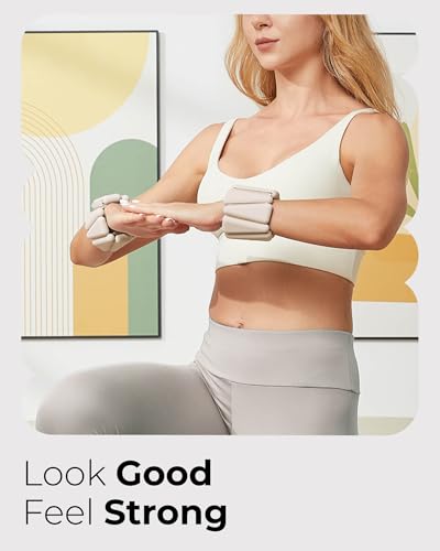 Pilates Weight | Wrist & Ankle Weights for Women | Weighted Bangles | 1LB/ 2LB Each (Set of 2) - color: Beige, size: 1 LB