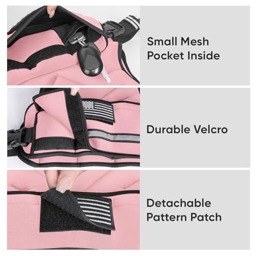 Adjustable Weighted Vest, 4-10lb/12-18lb/20-32lb Vest with 6 Ironsand Weights and Large Pocket, Weight Vest for Men Women Strength Training, Running, Walking - color: Pastel Pink, size: 20-32lbs