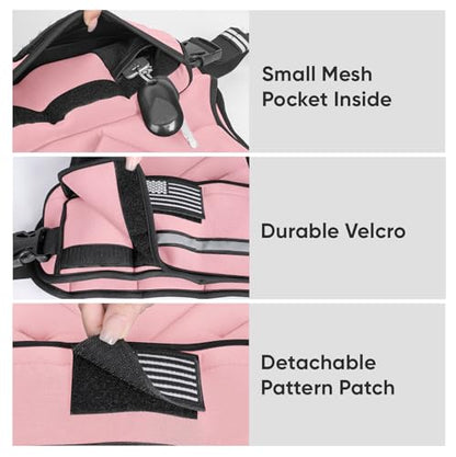 Adjustable Weighted Vest, 4-10lb/12-18lb/20-32lb Vest with 6 Ironsand Weights and Large Pocket, Weight Vest for Men Women Strength Training, Running, Walking - color: Pastel Pink, size: 20-32lbs