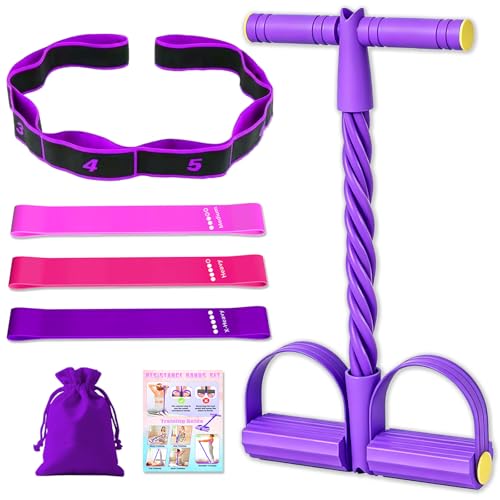 5 Pcs Resistance Bands Set, Foot Pedal Resistance Band with Handles, Workout Elastic Exercise Bands for Ab, Waist, Arm, Leg, Women Fitness Stretch Bands for Pilates, Yoga at Home, Gym