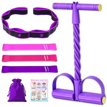 5 Pcs Resistance Bands Set, Foot Pedal Resistance Band with Handles, Workout Elastic Exercise Bands for Ab, Waist, Arm, Leg, Women Fitness Stretch Bands for Pilates, Yoga at Home, Gym