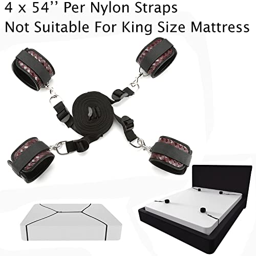 Adjustable 4 Premium Soft Leather Cuffs Soft Leather Straps for Hand-Ankle-Wrist Adjustable Home Gyms Sports Fitness Training Tool Set, Black