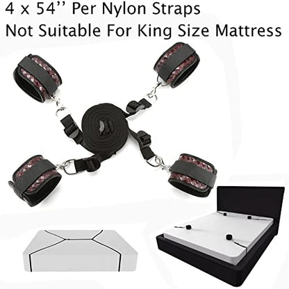 Adjustable 4 Premium Soft Leather Cuffs Soft Leather Straps for Hand-Ankle-Wrist Adjustable Home Gyms Sports Fitness Training Tool Set, Black