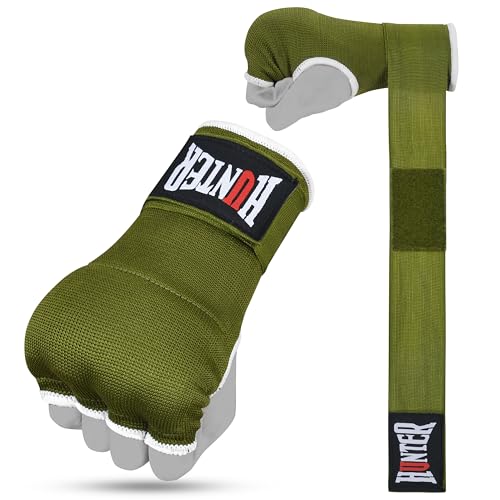 HUNTER Gel Boxing Hand Wraps for Men & Women, Quick Inner Gloves with Wrist Support for MMA, Muay Thai, Kickboxing & Martial Arts Training, Knuckle Protection (Pair) - color: Green, size: Large-X-Large