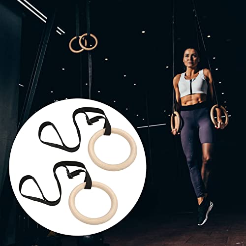 1 Pair Gymnastics Rings, 150KG / 330LB Load Pull Up Exercise Rings with Adjustable Buckle Straps Wood Home Workout Equipment for Men Women