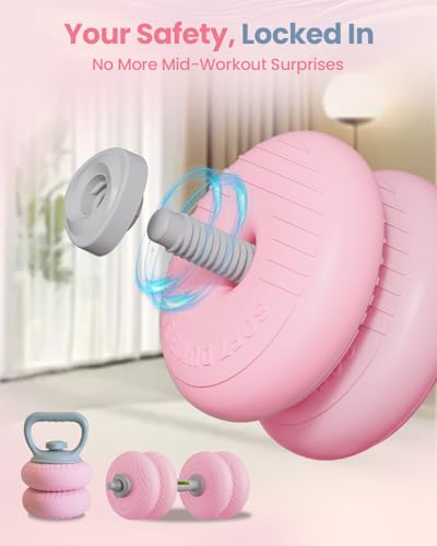 kisnbld Adjustable Dumbbell Set, 35/45/62LBS SoftShell Weight Set with Connector 4-IN-1 Dumbbell Set Used as to Barbell & Kettlebell for Home Gym, Fitness Exercise for Men Women Beginners - color: Pink-44 LB