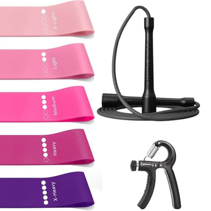 3-in-1 Fitness Power Pack - Resistance Bands Set 5 Pcs + Speed Jump Rope + Adjustable Hand Grip – Full Body Workout Combo for Cardio, Strength & Weight Loss at Home or Gym