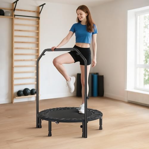 Premium Foldable Exercise Trampoline for Low-Impact Cardio Workouts, Indoor Fitness Jumping Mat with Stable Steel Frame