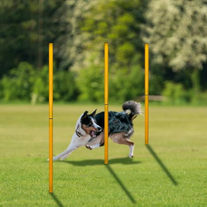 TNZMART 2.6 FT Dog Agility Obstacle Course Backyard Set Wave Poles and Adjustble Hurdles Training Exercise Equipment for Dogs (Pack of 3 Yellow) - style: pack of 3 Yellow