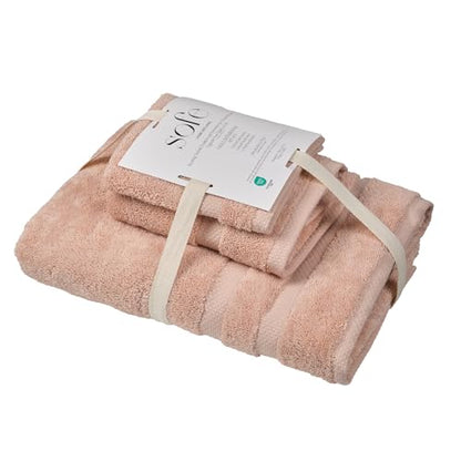 SOFE H&L | Olea Luxury Turkish Cotton Bath Towels Set of 3 : 1 Bath Towel, 1 Hand Towel, 1 Wash Cloths, Blush | Thick, Premium, Soft, Durable, Absorbent - Hotel Quality Towel Sets for Bathroom