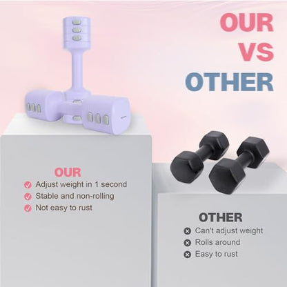 kisnbld Adjustable Dumbbell Set of 2, 4 in 1 Free Weights Dumbbells Set for Women with Fast Adjustment, Each 2lb 3lb 4lb 5lb Hand Weights Set for Home Gym & Outdoor Exercise Training - color: Purple, style: Pair
