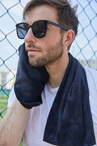 HOPESHINE Home Gyms Towel for Men Women Microfiber Gym Towels Cycling Workout Sweat Towel Set Quick Dry Exercise Sports Travel Towel Fast Drying 2-Pack (Black + Grey)