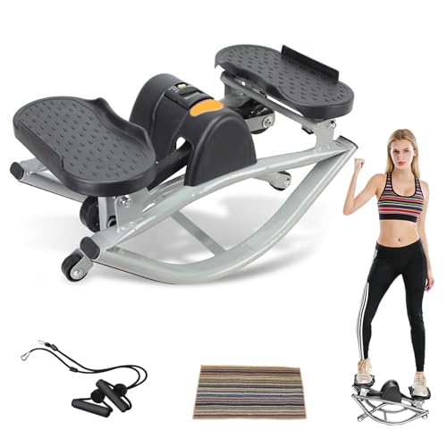 Rock Stepper, Side-to-Side Lateral Rocking Fitness Stepper, with Digital Monitor, Resistance Bands, Non-Slip Mat, Full Body Stepper, for Apartment, Living Room Workout - color: Black and gray