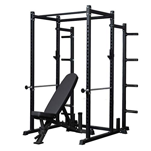 REP Fitness PR-1100 Power Rack Home Gym System, Squat Cage with Attachment Compatibility Multi-Grip Pull Up Bar, Adjustable J Cups, Extended Safeties, 700 lb Capacity, Strength Training Equipment - style: Power Rack + AB-3100 Incline Bench + Weight Storag