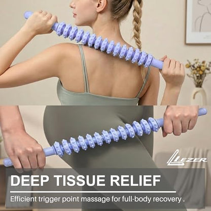 Flexible Massage Stick 21.7" Muscle Roller, 14 Roller Trigger Point, Deep Tissue Myofascial Release & Muscle Recovery, Bendable Body Massager for Neck, Back & Legs