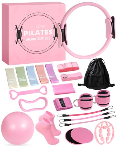 Pilates Kit for Home,24 pcs Workouts Sets for Women 14”Pilates Circles 8" Yoga Ball, Resistance Band for Ankle,Back,Legs,Glutes,Pilates Equipment Ideal for Home Gym & Travel Fitness Essentials