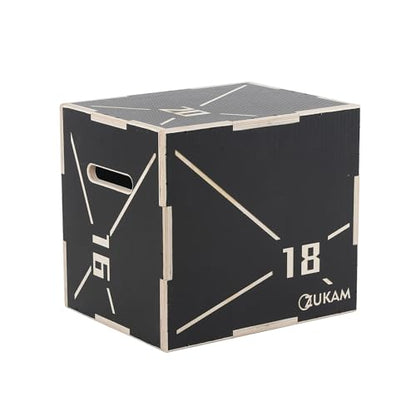Non-Slip Wood Plyometric Jump Box- 3-in-1 Wooden Plyo Box for Home Gym and Outdoor Workout