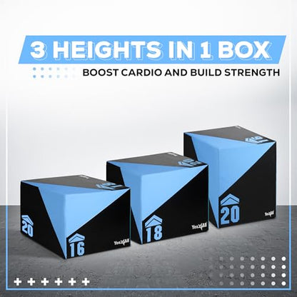 Yes4All 3 in 1 Foam Plyometric Jump Box for Training & Conditioning - Plyo Jump Box for Fitness Workout Exercise - color: B. 20" x 18" x 16" - 27 lbs