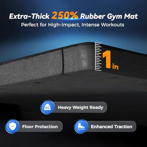 SUPERJARE 1" Extra-Thick Rubber Top Exercise Mat, Gym Flooring for Home Gym - size: 6 Tiles (24 Sq Ft)