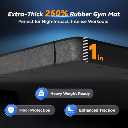 SUPERJARE 1" Extra-Thick Rubber Top Exercise Mat, Gym Flooring for Home Gym - size: 6 Tiles (24 Sq Ft)