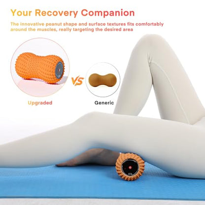 2 in 1 Vibrating Peanut Massage Ball with 6 Massaging Modes and Bluetooth Speaker, Rechargeable Vibrating Massage Yoga Roller Ball for Muscle Recovery, Orange