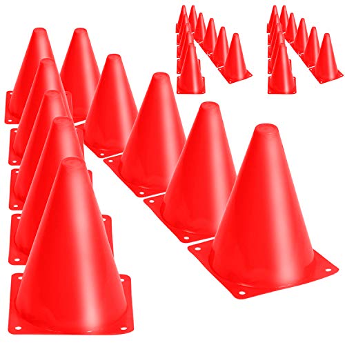 30 Packs 9 Inch Sports Training Cones, Traffic Cones with Rounded Edges for Safety, Soccer, Football, Basketball Coaching, Agility, Drill Training, Field Marker Cones,Red