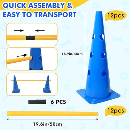 Wdmiya 18.9" Dog Agility Training Hurdle Cone Set with Adjustable Crossbar