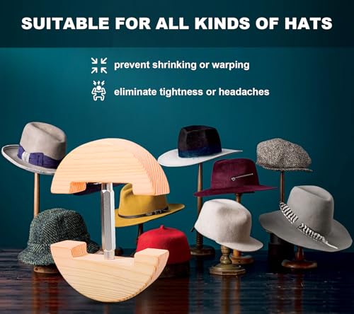 Hat Stretcher for Fitted Hats, Cowboy Hat Stretcher Fitted Hat 7 to 8 1/2, Adjustable Wooden Hat Jack Stretcher Fits All Caps - color: Round Square Silver