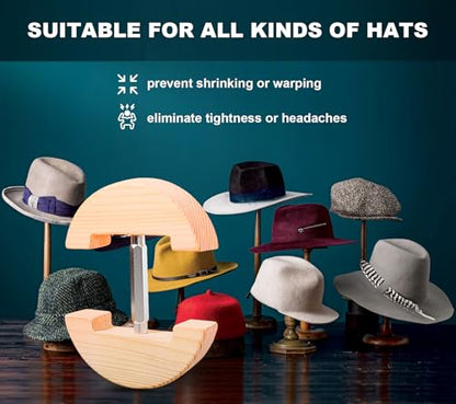 Hat Stretcher for Fitted Hats, Cowboy Hat Stretcher Fitted Hat 7 to 8 1/2, Adjustable Wooden Hat Jack Stretcher Fits All Caps - color: Round Square Silver