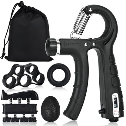 Hand Grip Strengthener, Grip Strength Trainer, 22-132 Lbs Adjustable Resistance Forearm Exerciser Workout for Rehabilitation Athletes Climbers Musicians - color: black 5 Pack